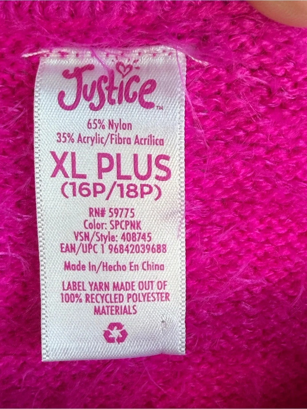 Justice Fuzzy Knit Sweater XL Plus Pink Eyelash Cozy Soft Girl V Neck